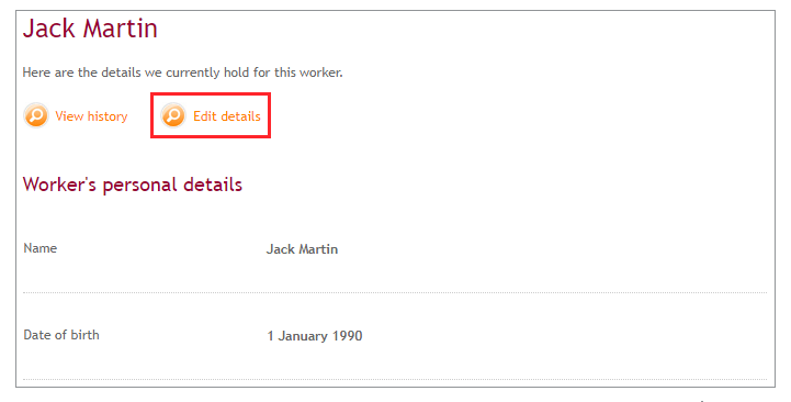Edit details under worker's details