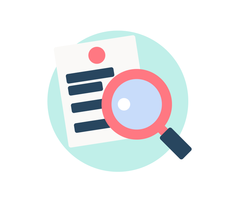 Icon of checklist with magnifying glass