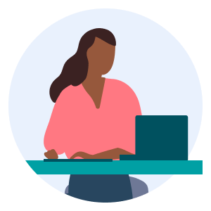 icon showing woman sitting at desktop using laptop