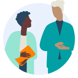 icon showing two people standing together holding laptops