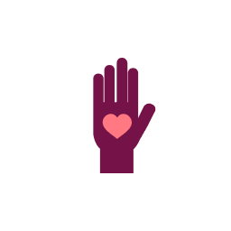 Icon of hand raised with heart inside