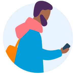 Icon of man with rucksack looking at phone