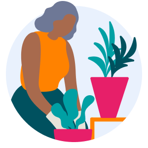 Icon of woman tending to plant pots